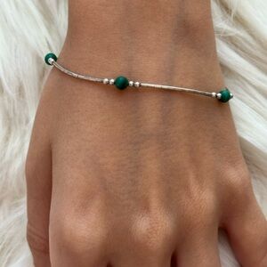 925 sterling Silver Bead Bracelet Malachite